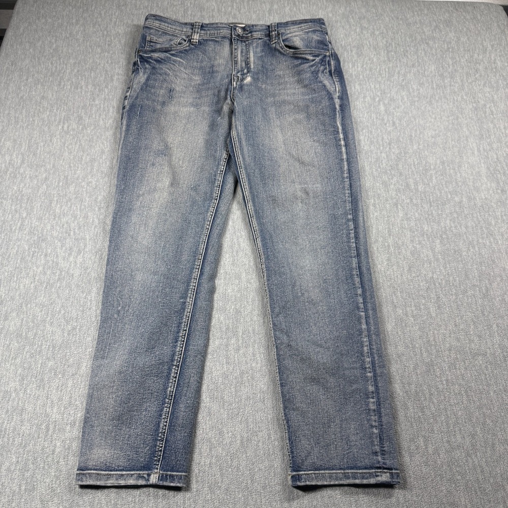 Stitches & Rivets Jeans Mens 34x30 Blue Straight Denim Faded Stretch Five Pocket